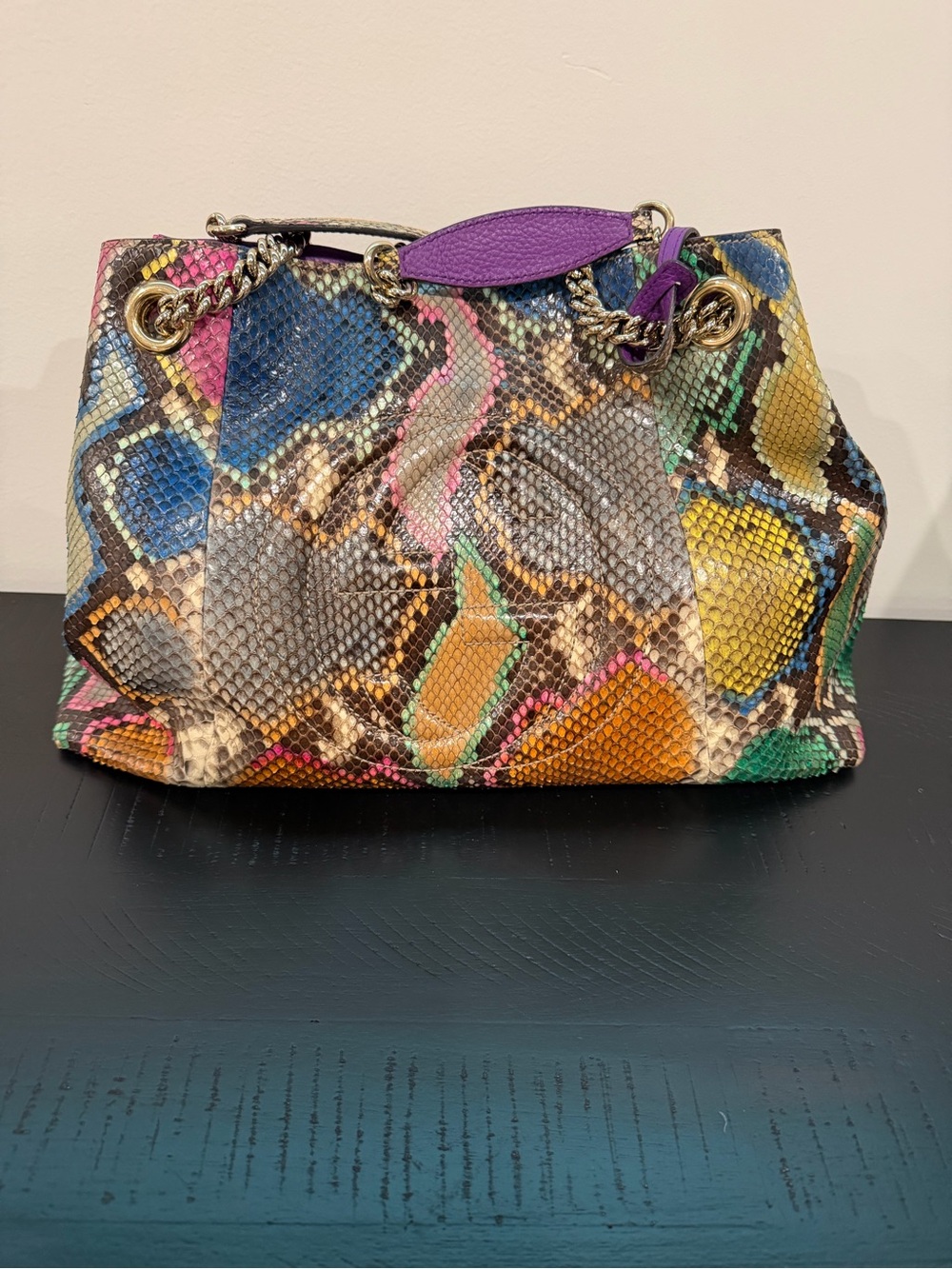Gucci Multicolor Snakeskin Shoulder Bag with Purple Accent